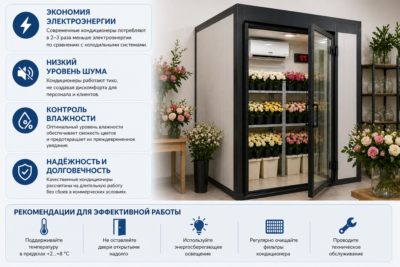 купить кондиционер для цветочного магазина или камері